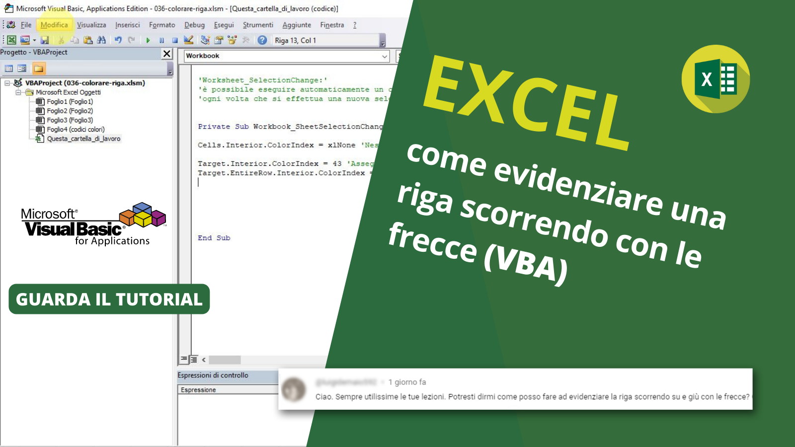 Excel: evidenziare una riga scorrendo con le frecce