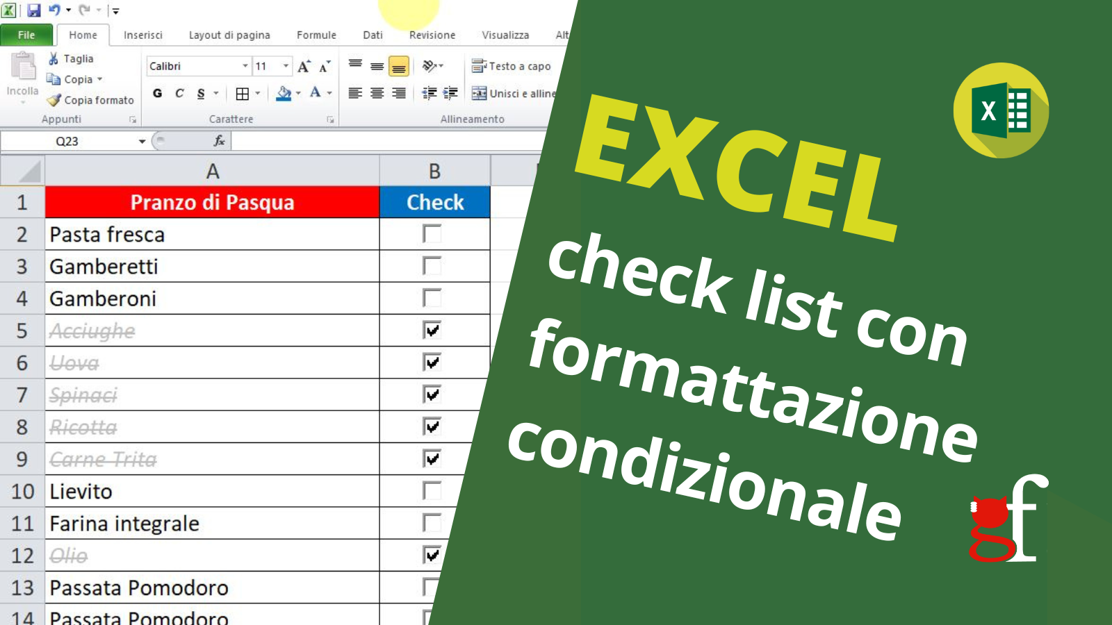 Excel: check list con formattazione condizionale