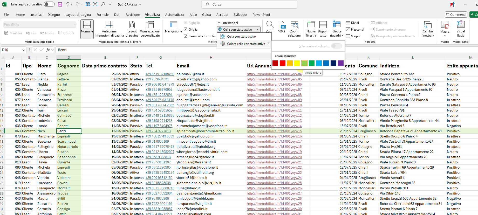 Evidenziare automaticamente le celle attive in Excel